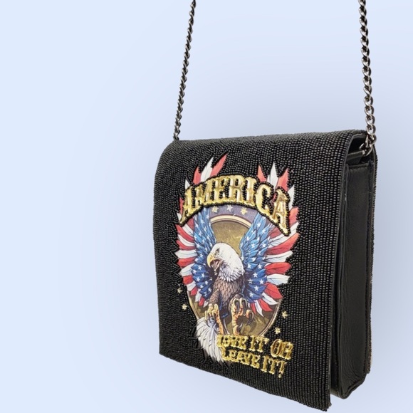 RESTOK America Love It Or Leave It Street Art Intricately Handmade Beaded Clutch - Picture 2 of 7